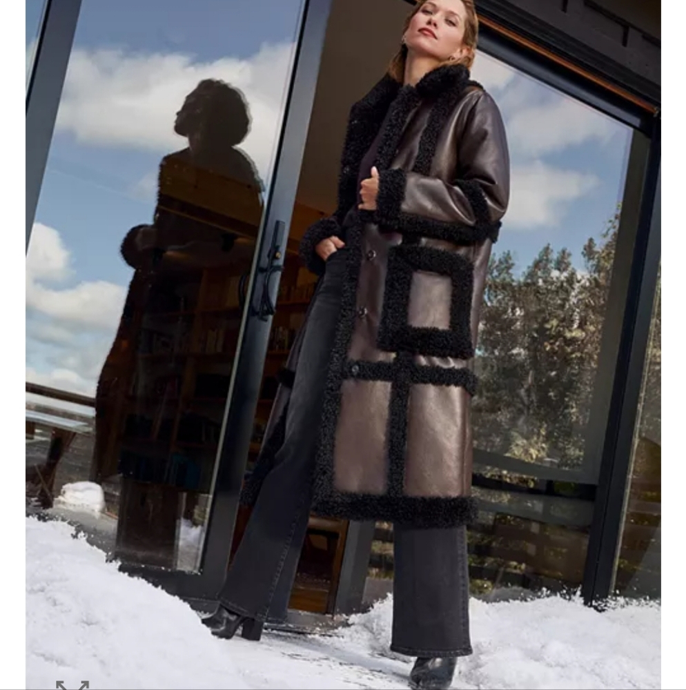 NWT Stand Studio Brown Faux Shearling Oversized Coat Size 38FR/ 6US Fits Large